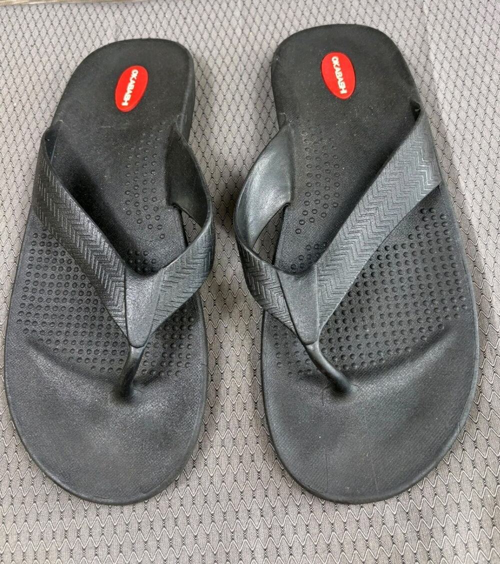 Okabashi Black Rubber Flip Flop Sandals Womens XXL Comfort Beach Made In USA